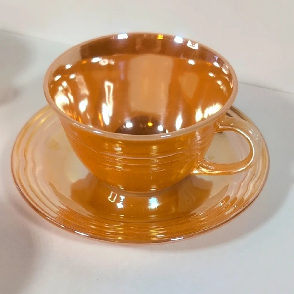 Fire King Set of Three Lustre Teacups with Saucers Vintage